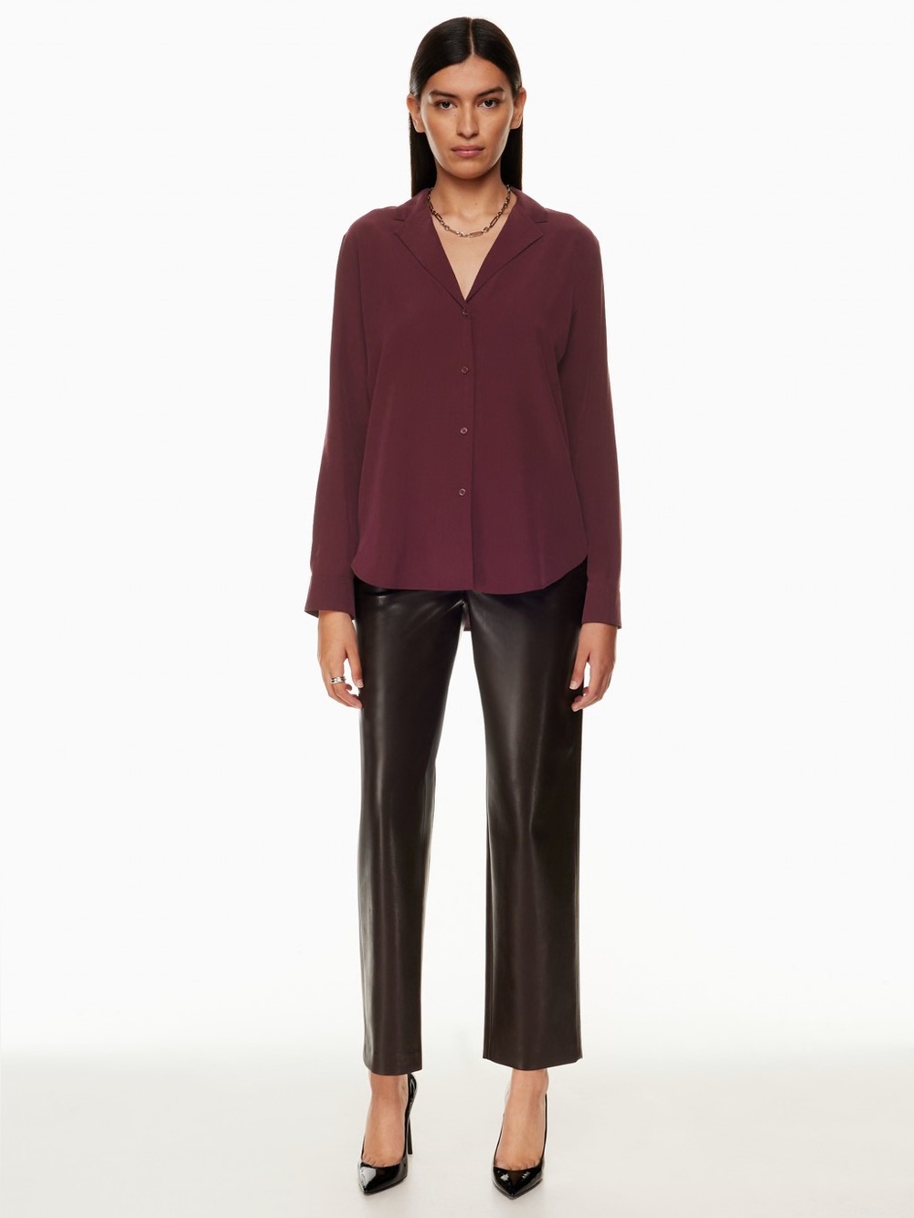 Aritzia Babaton Monocle Shirt XS Burgundy Silk Blend Button Down Blouse